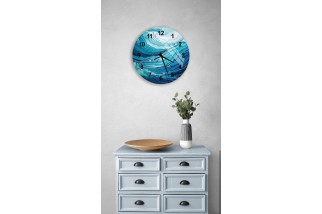 Glass Wall Clock in a Rich Ocean Blue Tone