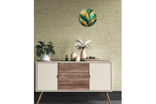 Green and Gold Tone Tempered Glass Wall Clock