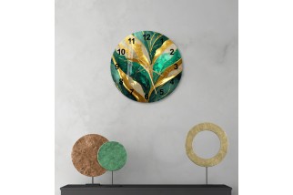 Green and Gold Tone Tempered Glass Wall Clock