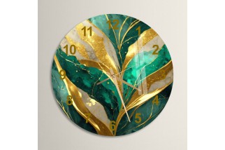 Green and Gold Tone Tempered Glass Wall Clock