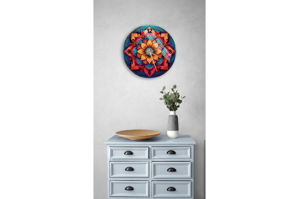 Purple Floral Tempered Glass Wall Clock