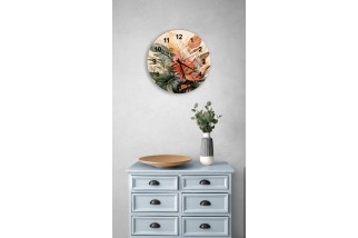 Glass Wall Clock with Colorful Jungle Leaf Design