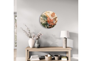 Glass Wall Clock with Colorful Jungle Leaf Design