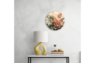 Glass Wall Clock with Colorful Jungle Leaf Design