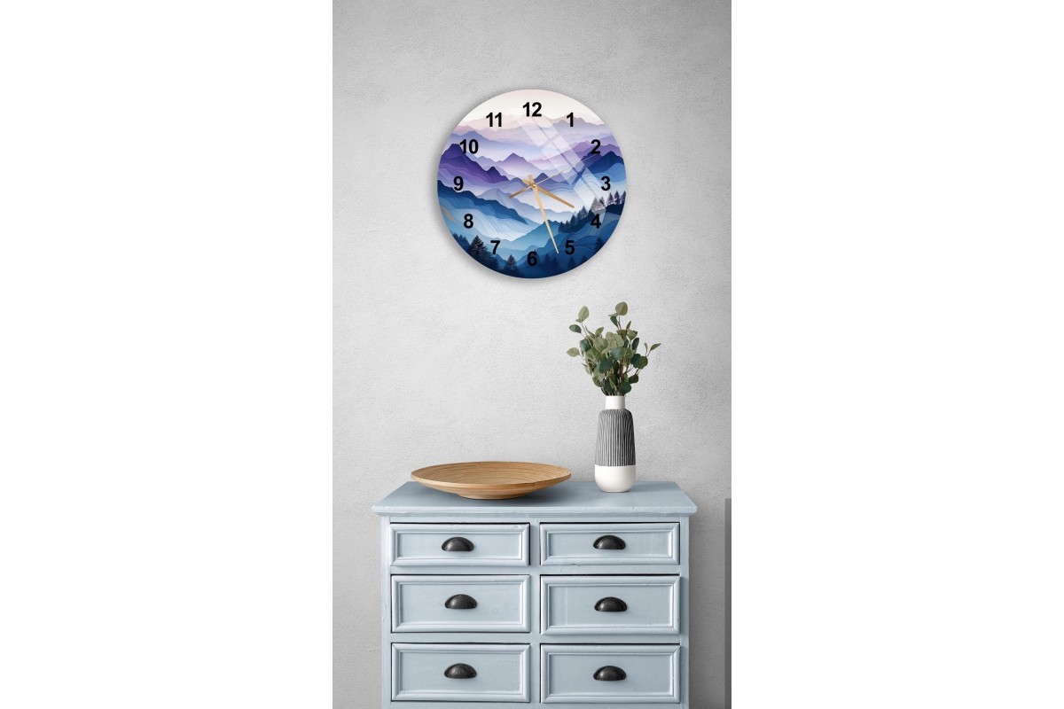 Mountain Pattern Tempered Glass Wall Clock