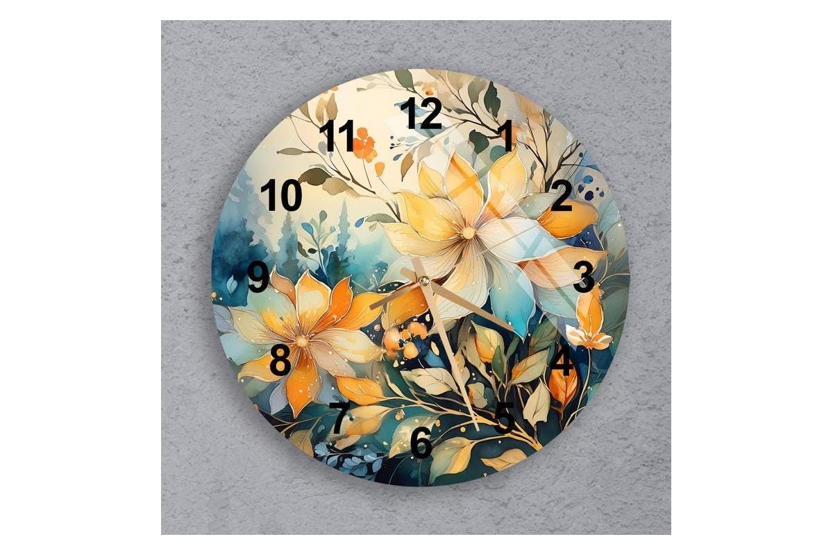 Tropical Plant Tempered Glass Wall Clock