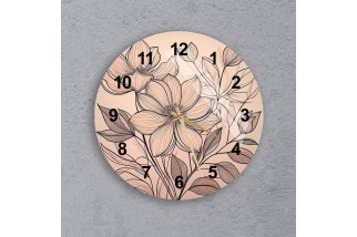 Line Floral Tempered Glass Wall Clock