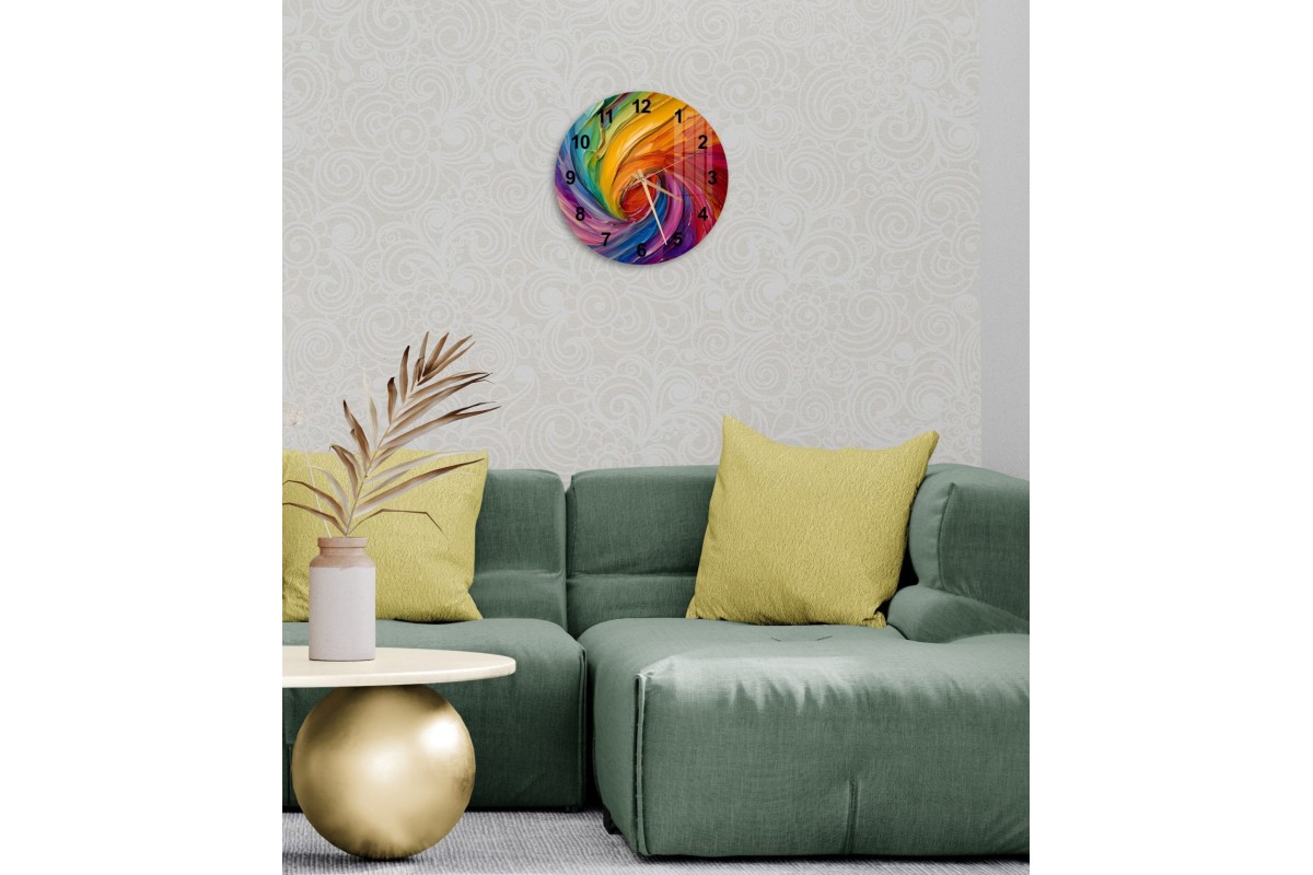 Rainbow Spiral Interweaving Pattern Glass Wall Clock