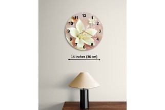 White Flower Pattern Tempered Glass Wall Clock