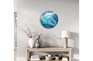 Vibrant Wave Pattern Tempered Glass Wall Clock