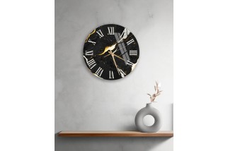Black marble texture tempered glass wall clock