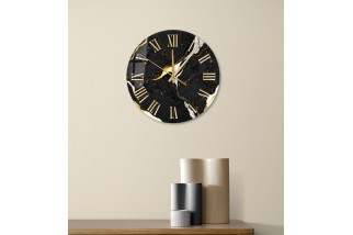 Black marble texture tempered glass wall clock