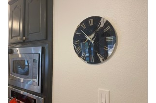 Black marble texture tempered glass wall clock