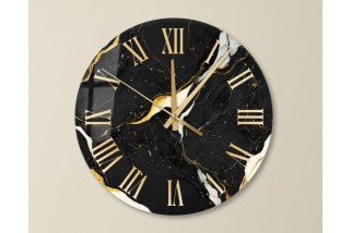 Black marble texture tempered glass wall clock