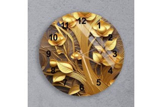 Gold Foil Pattern and Floral Pattern Glass Wall Clock
