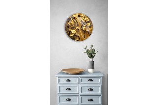Gold Foil Pattern and Floral Pattern Glass Wall Clock