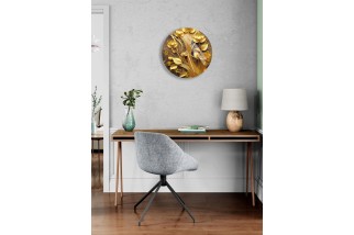 Gold Foil Pattern and Floral Pattern Glass Wall Clock