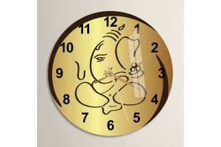 Gold Ganesha Tempered Glass Wall Clock