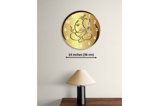 Gold Ganesha Tempered Glass Wall Clock