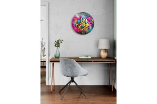 Graffiti Art Style Glass Wall Clock