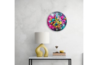 Graffiti Art Style Glass Wall Clock