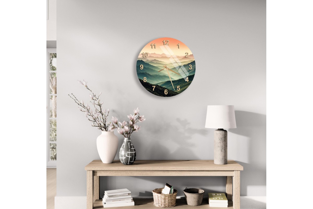 Serene Mountain View Tempered Glass Wall Clock