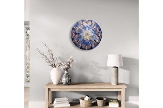 Blue and Gold Mandala Fractal Wall Clock