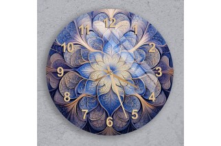 Blue and Gold Mandala Fractal Wall Clock